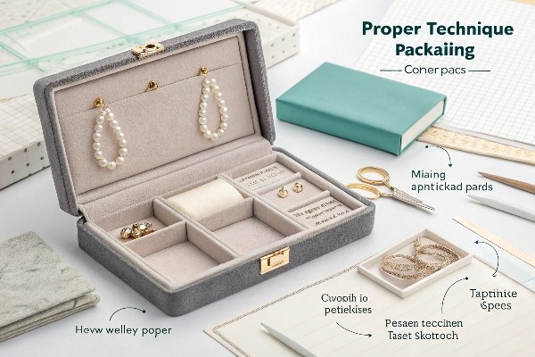 Jewelry placed securely inside a box with inserts