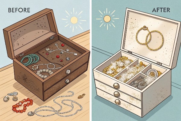 Organized jewelry storage box protecting pieces