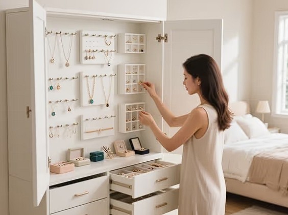 Well-organized large jewelry box or armoire