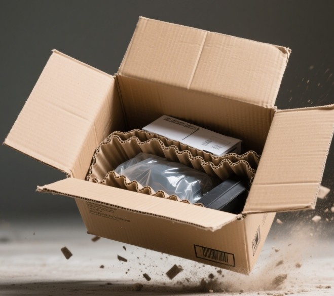 Cross-section of corrugated cardboard showing fluting