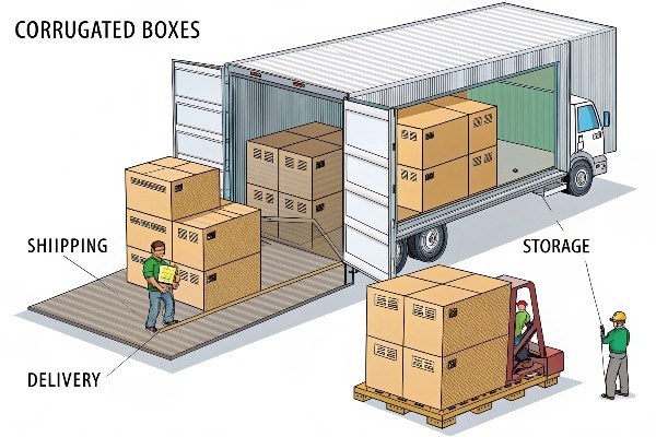 Examples of corrugated boxes in use for shipping