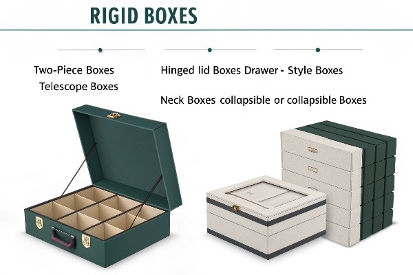 Different styles of rigid boxes