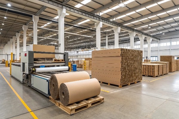 alt text: Manufacturing line showing corrugated sheets being processed