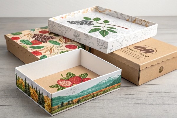 Close-up of print on a rigid box