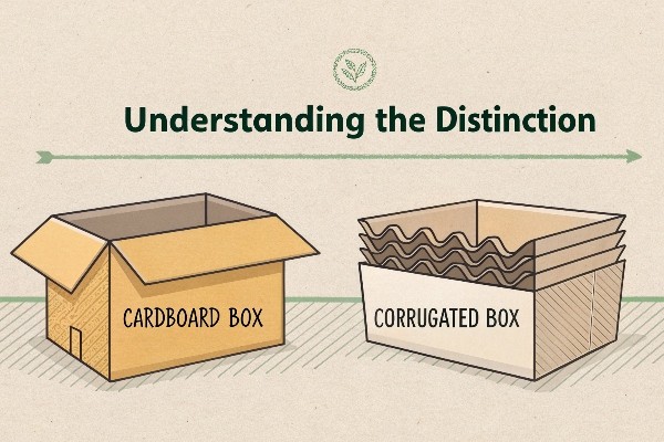 alt text: Side-by-side comparison of a plain cardboard box and a corrugated box
