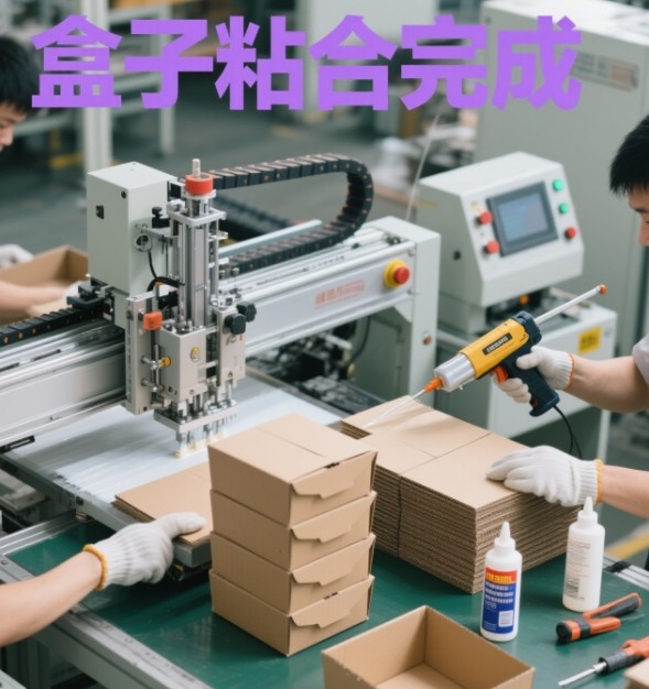 Automated box making machinery in a large factory