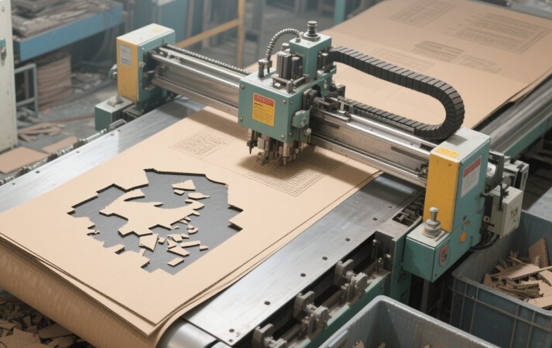 alt text: Folding cartons on a production line