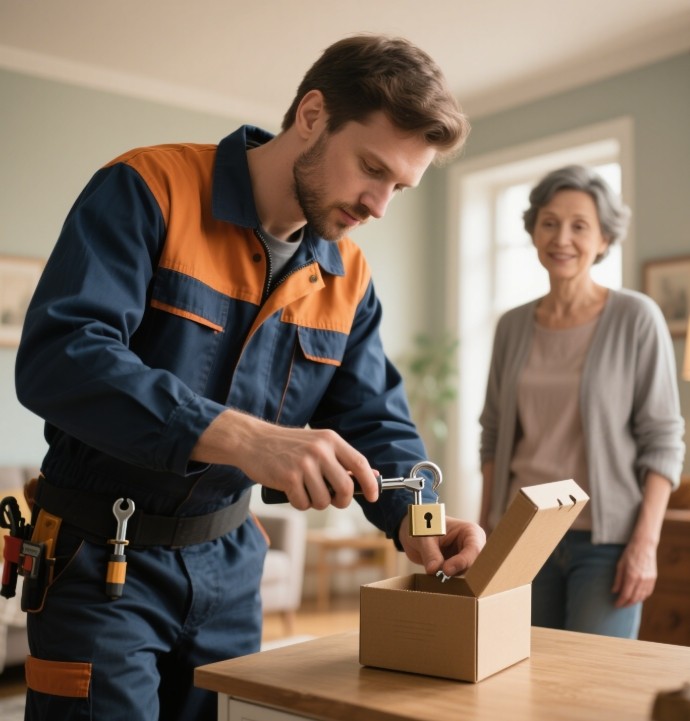 Person trying to open a box without a key
