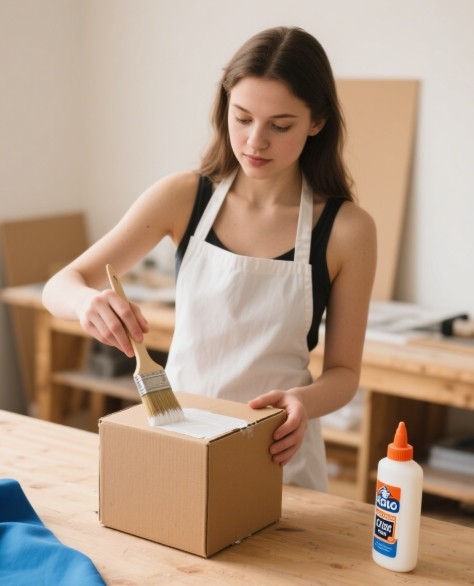 Covered cardboard box with fabric