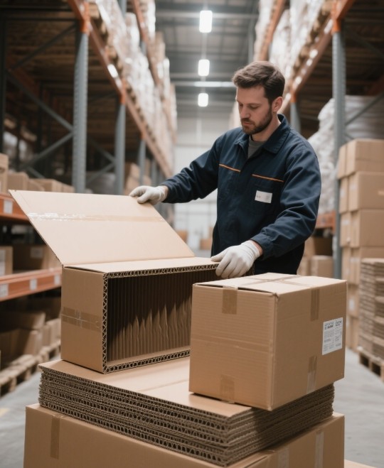 alt with keywords: components of a corrugated box - linerboard, medium, adhesive