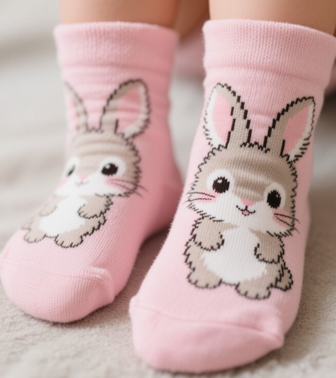 Various socks with different printing techniques displayed