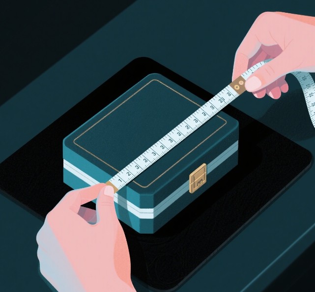 Ruler measuring the dimensions of a jewelry box