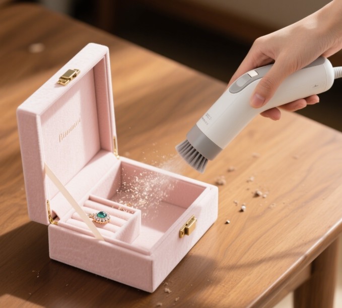 Cleaning interior fabric of jewelry box