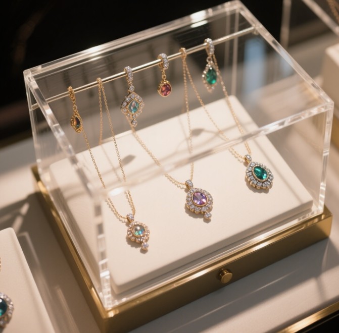 alt text="Various types of jewelry organizers and luxury jewelry boxes"