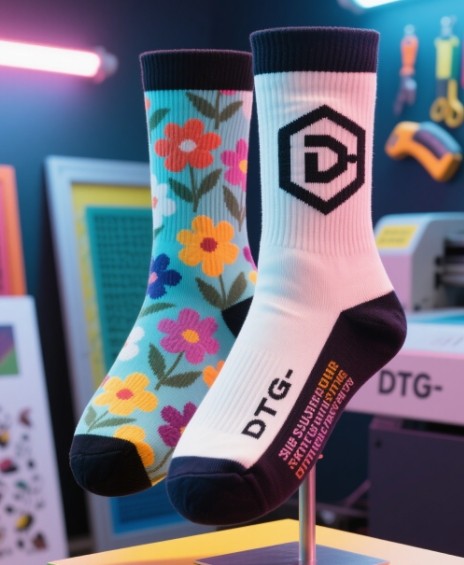 Different types of printing on socks samples