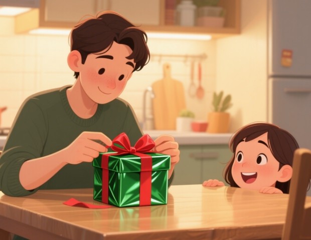 person happily unwrapping a gift