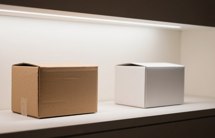 A side-by-side comparison of a kraft box and a white box