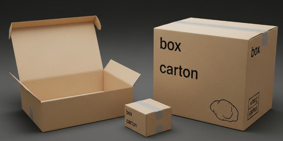 A stack of cardboard boxes next to a milk carton.