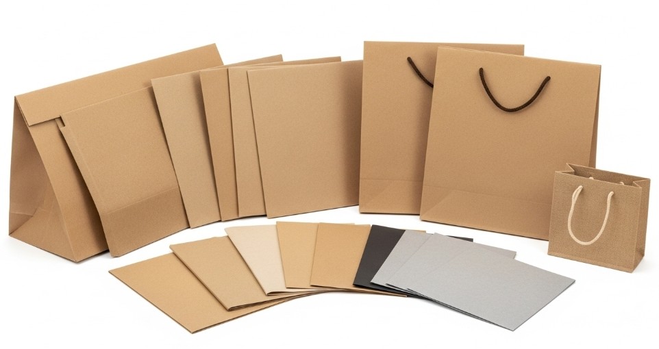 An assortment of packaging materials including paper, plastic, and fabric