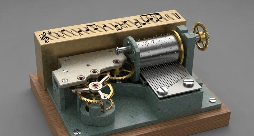 An illustration of an early Swiss cylinder musical movement.