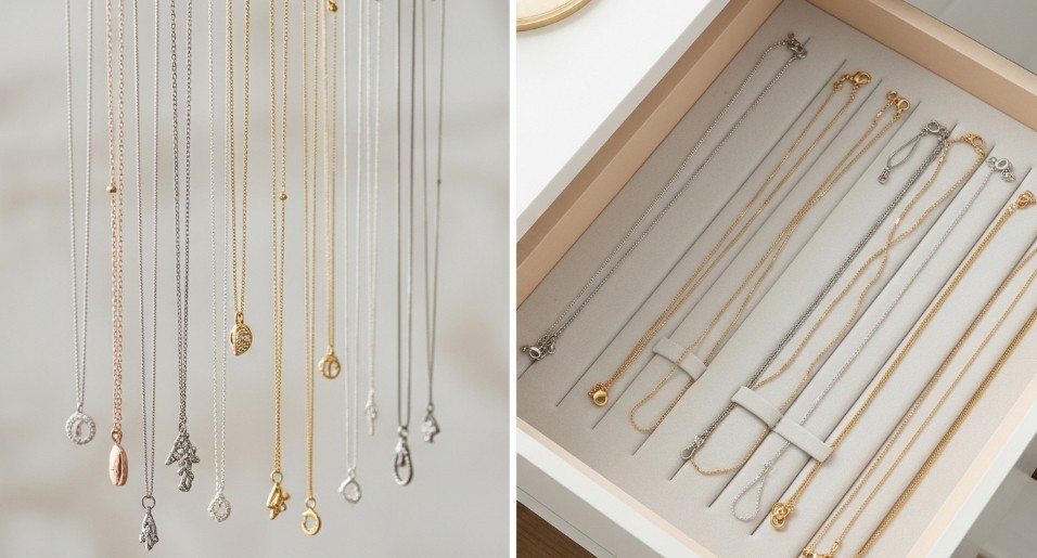 hanging vs flat necklace storage comparison