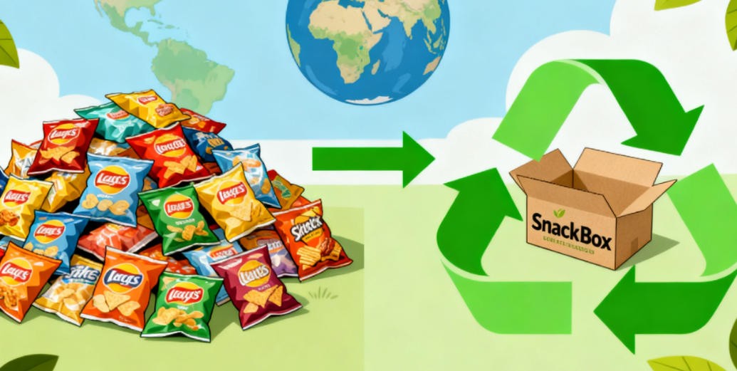 alt with keywords="PepsiCo's new cardboard SnackBox for chips"