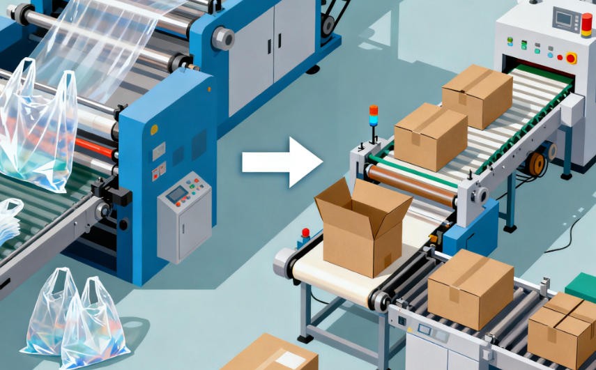 alt with keywords="rigid box making machine in a factory"