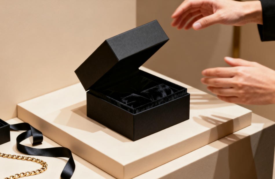 An elegant jewelry box on a velvet background