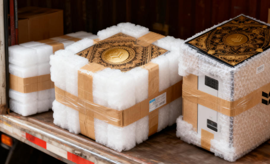 alt with keywords="A stack of corrugated packaging boxes"