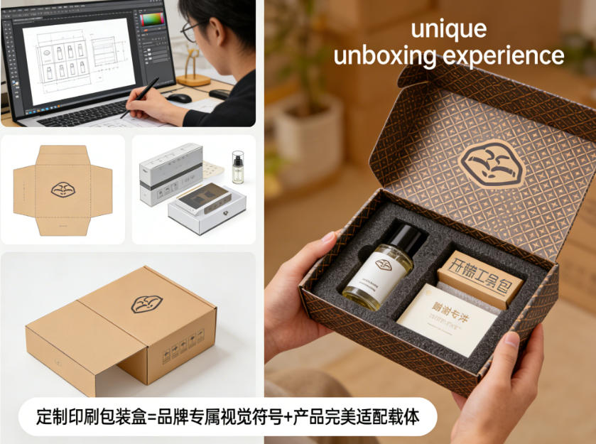 A custom printed box with a company logo