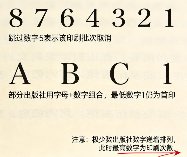 Copyright page of a book with a number line