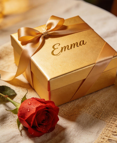 A personalized gift box with a name on it