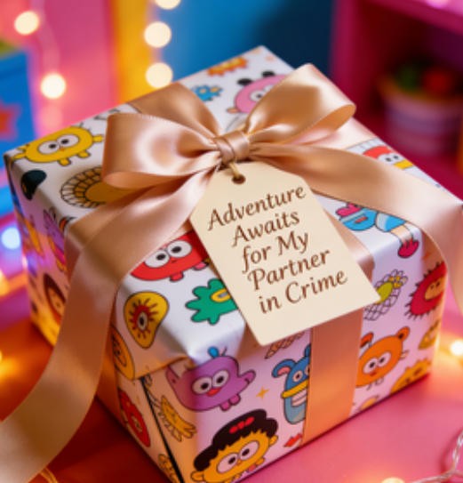 A person thinking about what to name a gift box