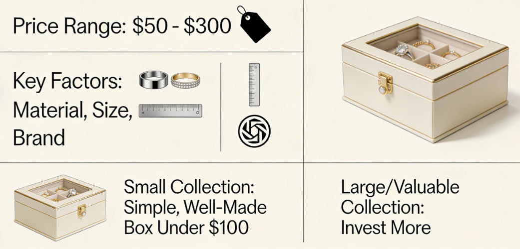 A price tag next to a beautiful jewelry box