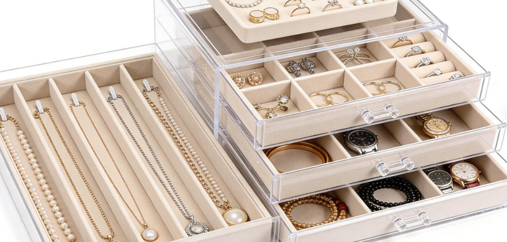 A diagram showing what goes where in a jewelry box.