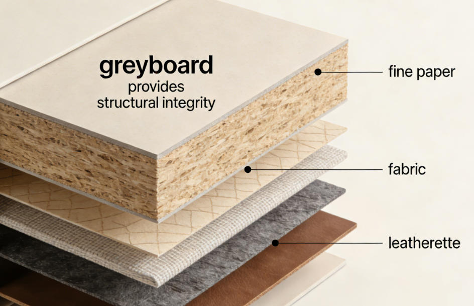 A selection of wrapping materials for rigid boxes