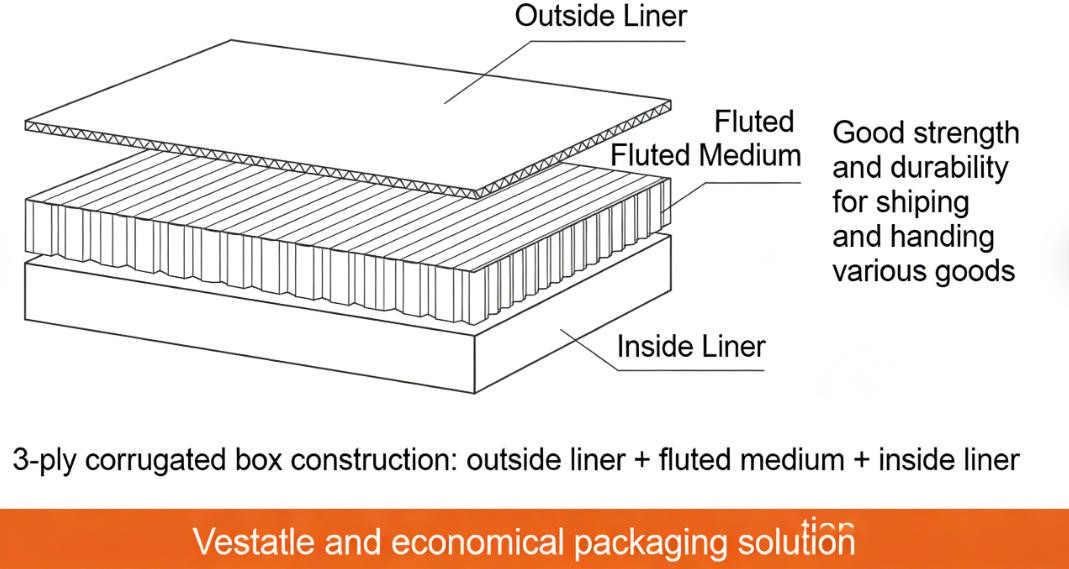 Cross-section of a 3-ply corrugated box