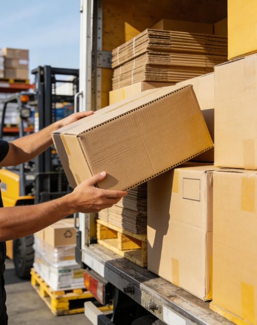 A person easily lifting a lightweight corrugated box