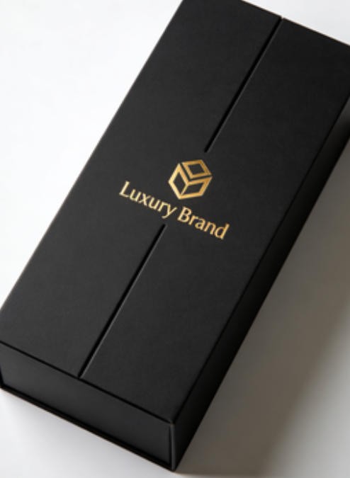A luxury rigid box being placed inside a corrugated shipping box