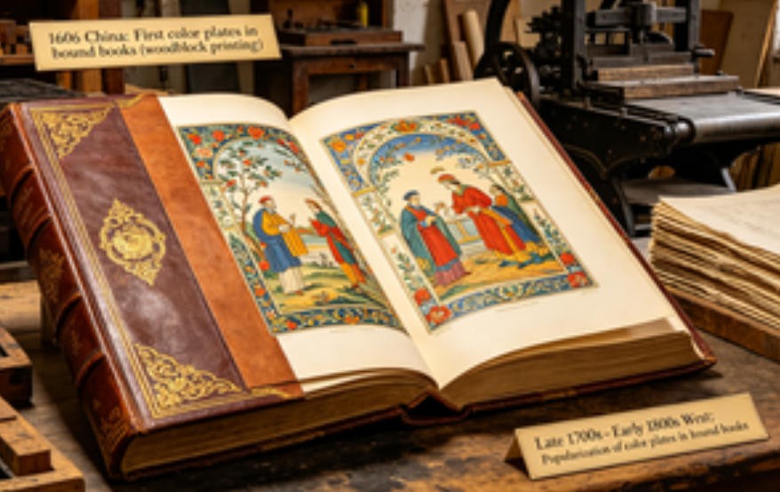 vintage book with color plates
