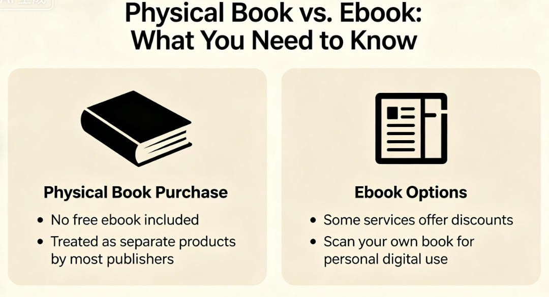 man holding a physical book and a tablet