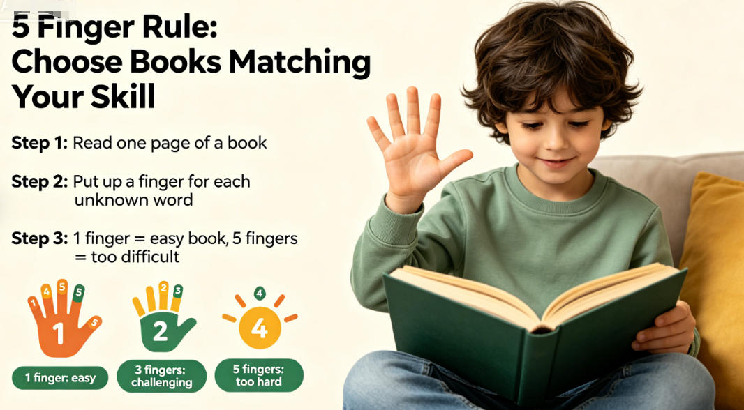 child reading a book and counting