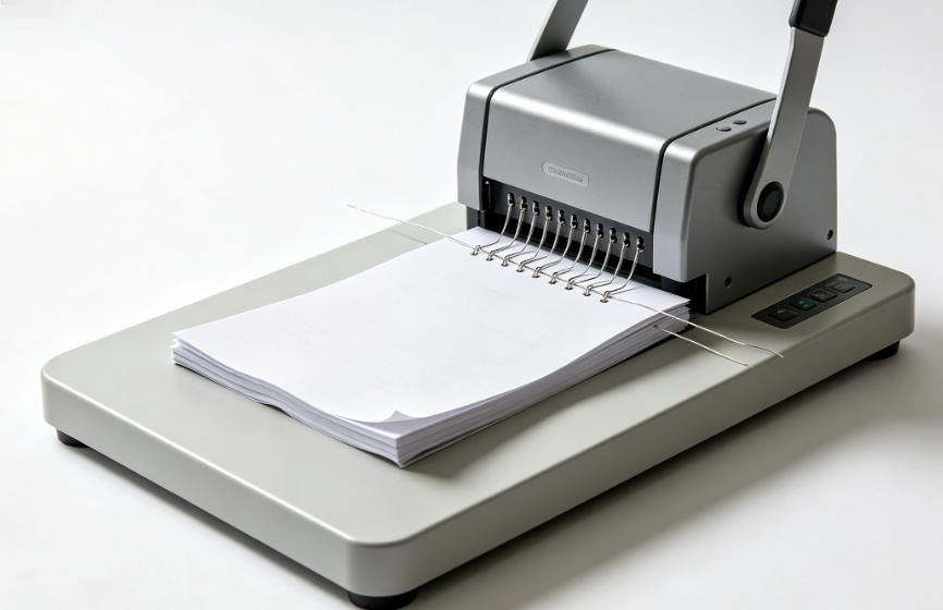 Binding machine assembling book covers in a factory