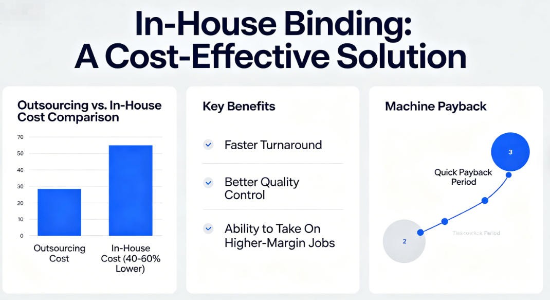 Business owner calculating binding machine ROI