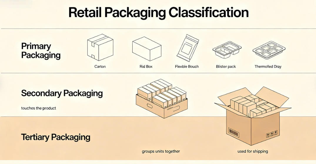 assortment of retail packaging styles