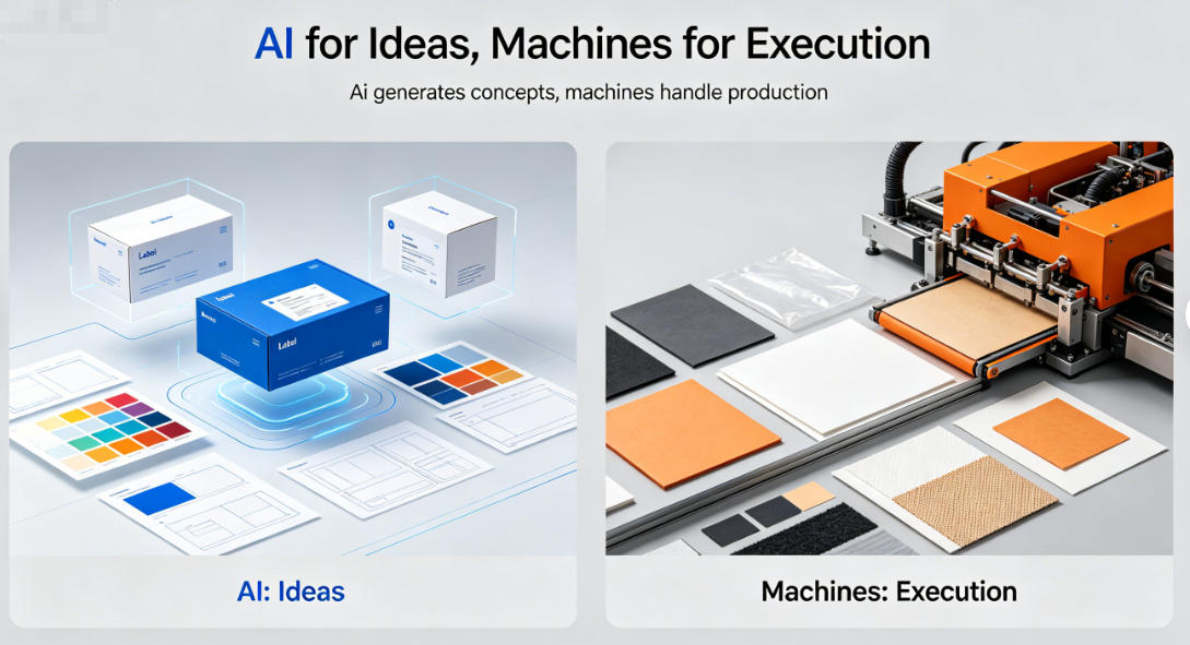 AI-generated packaging design concept on screen