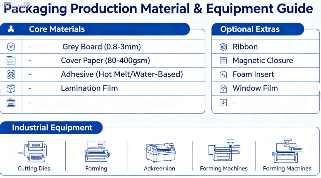 packaging material supplies on production table