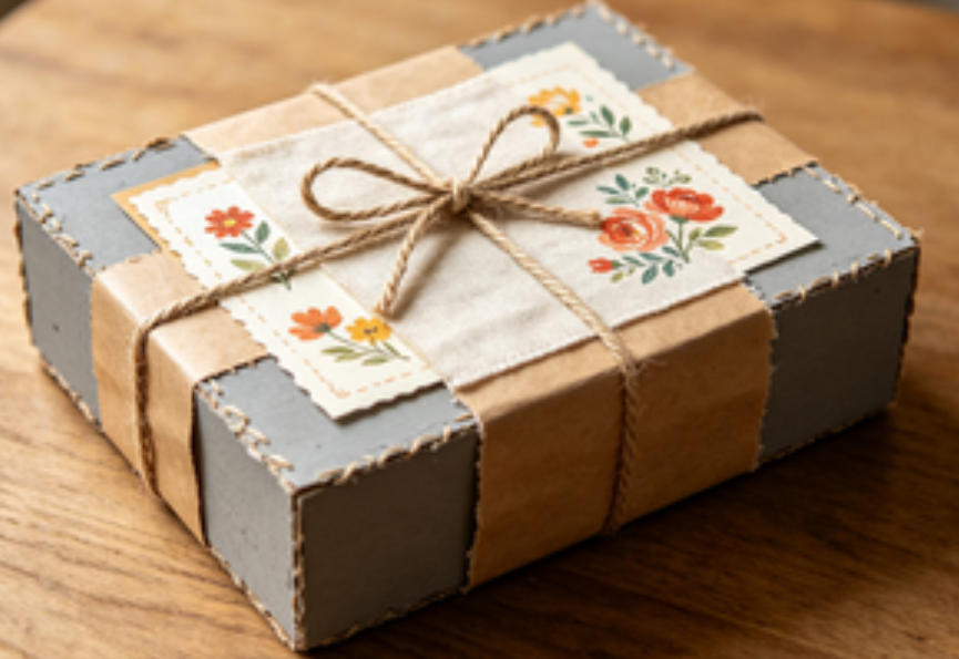 handmade craft box with fabric lining and decorative paper