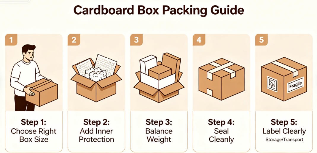 how to pack items in cardboard boxes