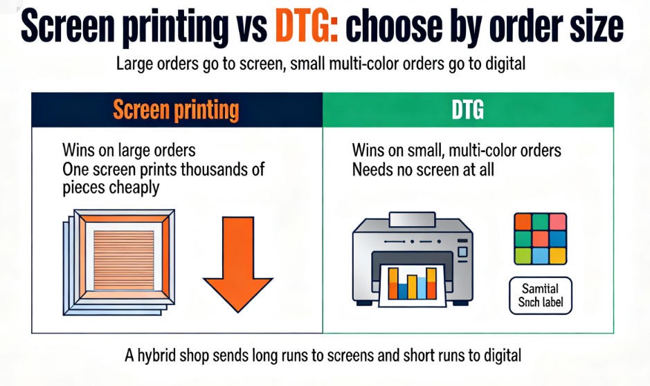 hybrid screen printing and DTG short run comparison